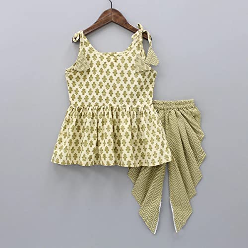 Image of Prawah Kids Girl's Rayon Patola Printed Crop Top With Patiyala Dhoti Set