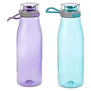 Amazon Basics Tritan Water Bottle with Action Lid, 24 ounce, 2-Pack, Blue and Purple