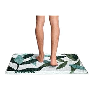 Roseate Leaves Super Soft Anti Skid (40x60 cm) Microfiber 2000 GSM Bath Mat Super Absorbent Mats for Bathroom/Bedroom/Kitchen/Door Mat/Floor Mat (White & Green) Pack of 1