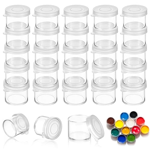 25 Pack Empty Paint Pots, 10ml/0.34 OZ Clear Small Paint Cups, Plastic Small Containers with Lids for DIY Craft, Painting, Nail Art, Beads, Powders - Ideal for Classrooms, Schools & Art Festivals