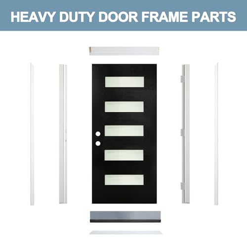 Image of Casaphoria 36 inch x 80 inch Fiberglass Entry Door with White 4-9 /16 inch Vinyl Frame,Right Hand Inswing Exterior Door with Brickmould,Contemporary 5-Lite Knock-Down Front Door for Home Entrance, Balck