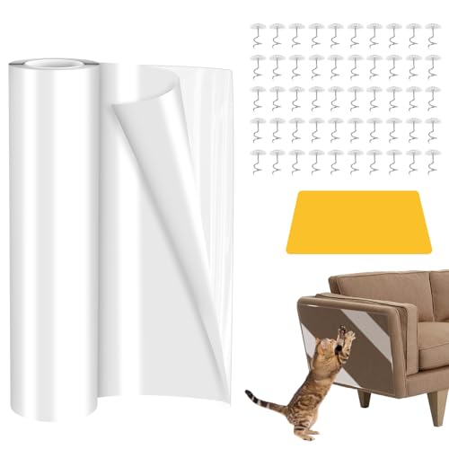Kratzschutz Sofa Katze, 5.0m x 40cm Transparent Kratzfolie Katzen Selbstklebend, Katzen Kratzschutz für Möbel, Anti Kratz Folie für Katze,...