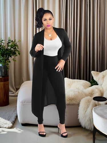 Image of Max2co Women 2 Piece Outfits Floral Long Sleeves Open Front Cardigan Cover up with Leggings High Waist Long Pants Set