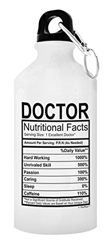 Doctor Gifts Doctor Nutritional Facts Doctor Gift Ideas 20oz Aluminum Water Bottle Carabiner White