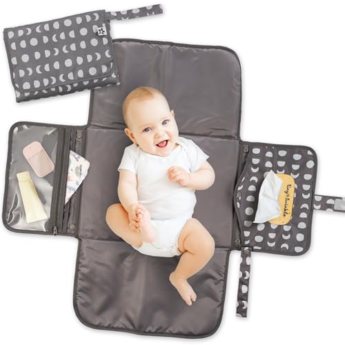 Image of Tiny Twinkle Portable Diaper Changing Pad | Waterproof, Wipeable & Compact Baby Changing Pad for Travel | Smart Wipes Pocket & Organized Storage| Newborn Shower Gift (Luna)