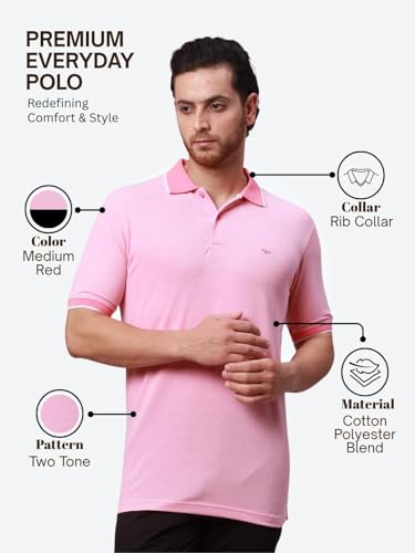 Image of Park Avenue Men's Cotton Polyester Blend Stripe Pattern Slim Fit Rib Collar Polo Neck Half Sleeve Casual T-Shirt