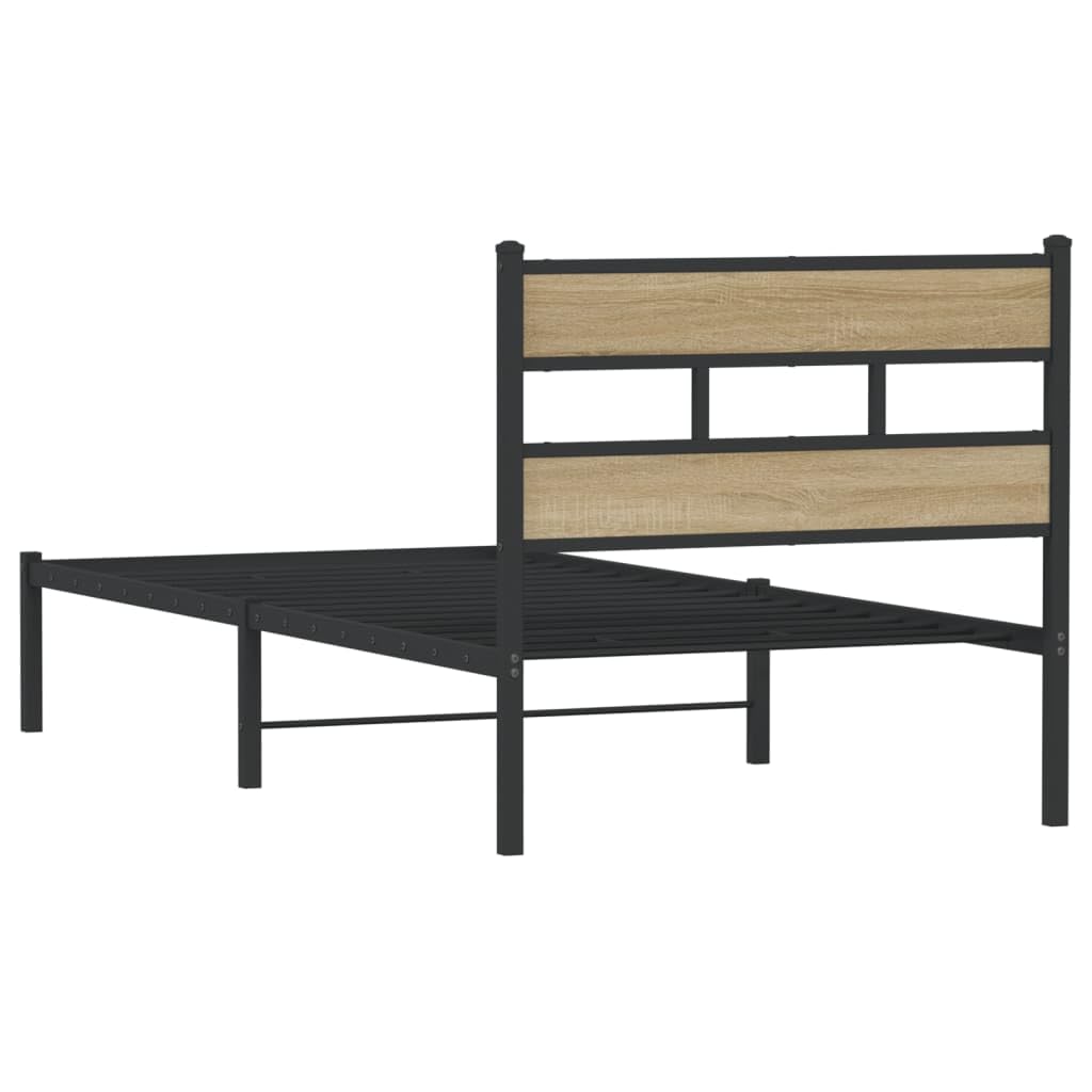 vidaXL Giroletto Senza Materaso in Metallo Rovere Sonoma 100x200 cm, giroletto con testiera, Struttura Letto, Telaio Letto