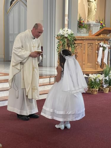 DDazzling Girls' Floral Crown with Crystals, Communion Comb, and Veil for First Holy Communion Accessories (White, One Size, Hairband) 6