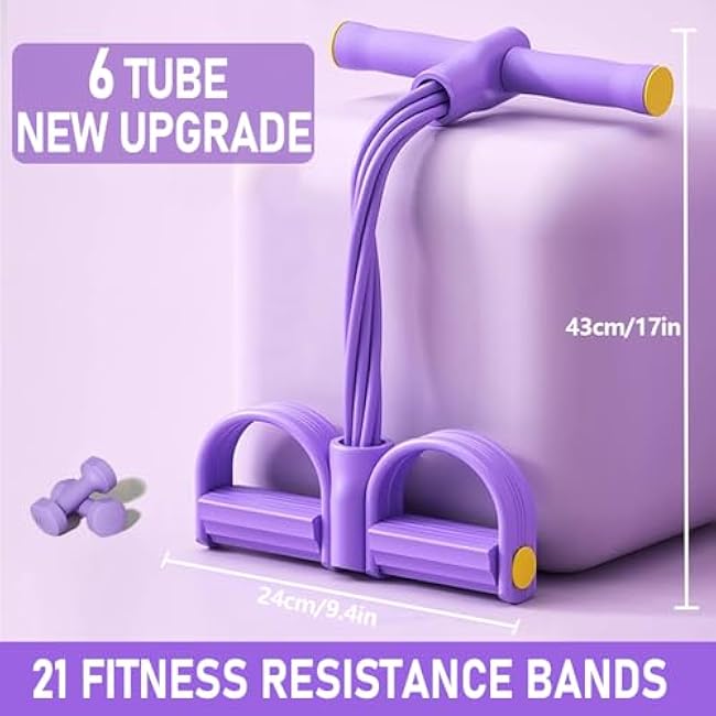 21 Fitness Resistance Bands - 6 Tube Pedal Ankle Puller, 2025 Upgrade Multifunction Exercise Equipment, Foot Pedal Resistance Band with Handle for Women Men, Natural Latex Tension Rope