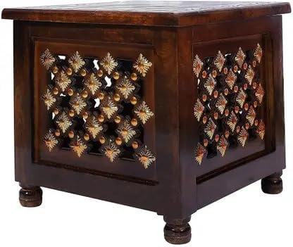 Wooden Storage Stool with Lid | Handcrafted Multipurpose Stool for Sitting, Side Table & Storage | Solid Wood Square Ottoman for Living Room & Bedroom (Brown, 30 x 30 x 30 cm)
