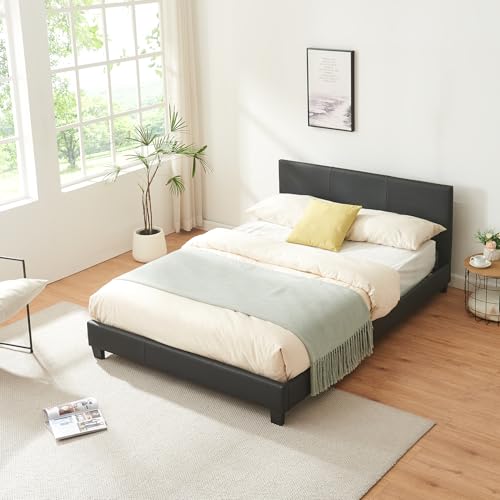 Corium Polsterbett Albacete 140x200cm Kunstlederbezug Doppelbett Bett mit Stecklattenrost Schwarz
