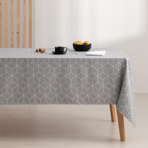 GAMUSI Geometric Stain Resistant Tablecloth, Table Cover, Tablecloths Line Grey 140 x 140 cm, 55.1 x 55.1 inch (Square) - Image 3