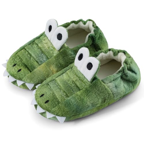 KAKU NANU Toddler Slippers Kids Dinosaur House Shoes for Toddler Boys，Children's Animal Cute Cartoon Rubber Slippers Indoor/Outdoor (Green, 11-12 Little Kid)
