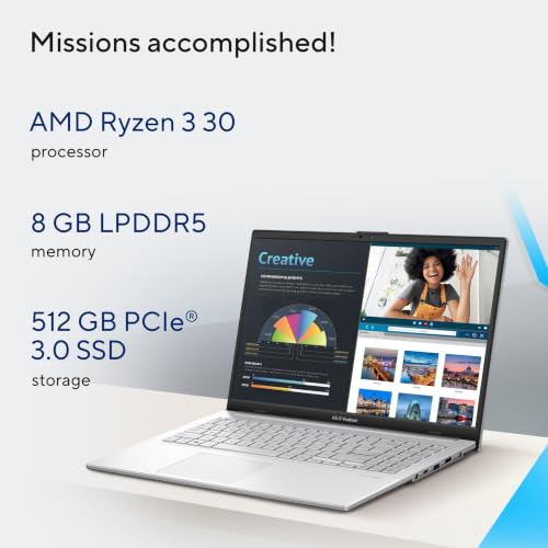 Image of ASUS Vivobook Go 15 (2026),AMD Ryzen 3 30 Processor,AMD Radeon iGPU,8GB RAM,512GB SSD,FHD,15.6 inch(39.6 cm),Windows 11,M365 Basic(1Y),Office 2024,Cool Silver,1.63 Kg,E1504FA-BQ5709WS,Thin & Light Laptop
