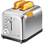 Toaster 2 Slice, Extra Wide Slot Toaster for Bagels, Bread, Waffles, 7 Shade Settings, 4 Main Functions, Removable Crumb Tray, 900 Watts Toasters, Brushed Stainless Steel