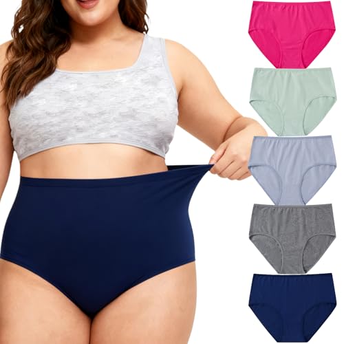 Image of Women's Plus Size Cotton Underwear Panties Ladies Briefs XL-5XL Plus Panties for Women 5-Pack Undies
