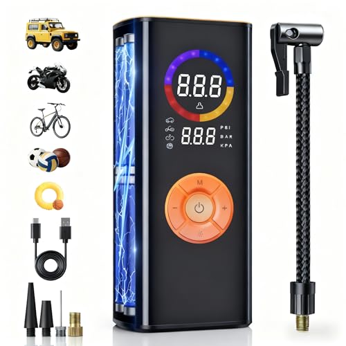 Image of Tire Inflator Portable Air Compressor, 150PSI Air Pump for Car Tires with LED Light, Cordless Tire Pump with Digital Pressure Gauge, Tire Inflator for Car, Bike, Motorcycle, Ball (Black-frank)