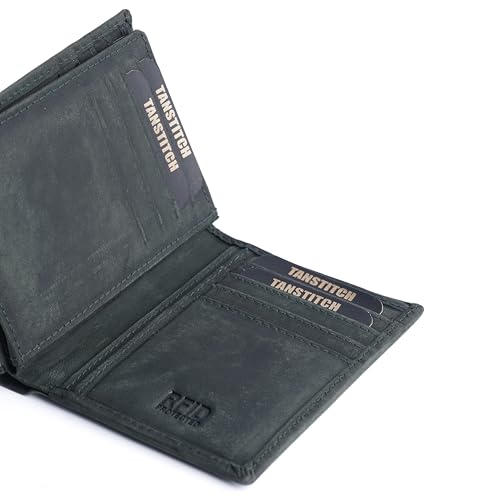 Image of TANSTITCH Slim Leather Wallet || Regular Minimalist &Thin Wallet || RFID Protected || 16 Card Slot (Green Hunter)