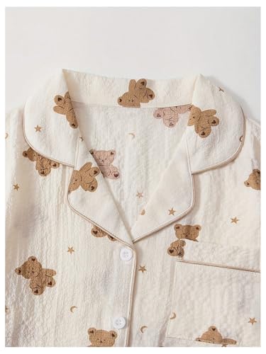 Verdusa Women's 2 Piece Pajama Sets Cute Printed Fall Pajamas Sleepwear Button Up Shirt with Pants Lounge Pjs3