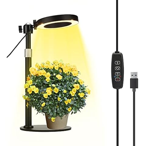 DRYFAL Grow Lights for Indoor Plants Umbrella Plant Grow Light Height Adjustable Full Spectrum LED Plant Light for Succulents Small Plant Indoor Grow Lights with Auto On/Off Timer 3/9/12H Cover