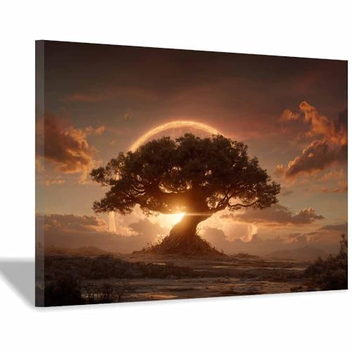 Tableaux Arbre de Vie Crépuscule Marron Encadrée 60x90cm ZAMAEIU Décoration Murale