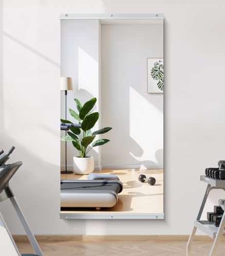 InfiniGlass Home Gym Mirror - 48x24 Inch, 1PCS Frameless Tempered Glass Full Body Mirror for Wall Mount - Ideal for Yoga, Workout, Bedroom, Dance Studio (Silver)