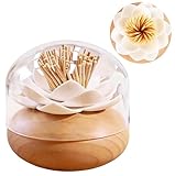 GZJINYUA Toothpick Holder Dispenser Lotus Q tip Holder Wood Toothpick Holder, Tooth Picks Beech Toothpick Holders White Flower Decorative for Kitchen Table Decorations Cute Gifts -with 80 Toothpick