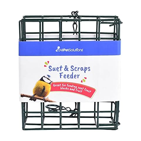 AllPetSolutions Wild Bird Suet Feeder | Hanging Garden Single Suet Block Holder | Metal Cage Suet & Scraps Basket for Outdoor Bird Feeding | 14.5 x 12.5 x 4.5 cm Cover