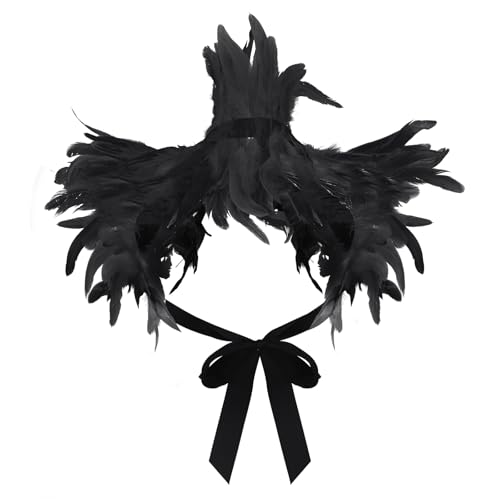 JIAHG Bufanda gótica de plumas naturales con plumas, envoltura de hombro, cuello gótico, Halloween, fiesta, cosplay, capa