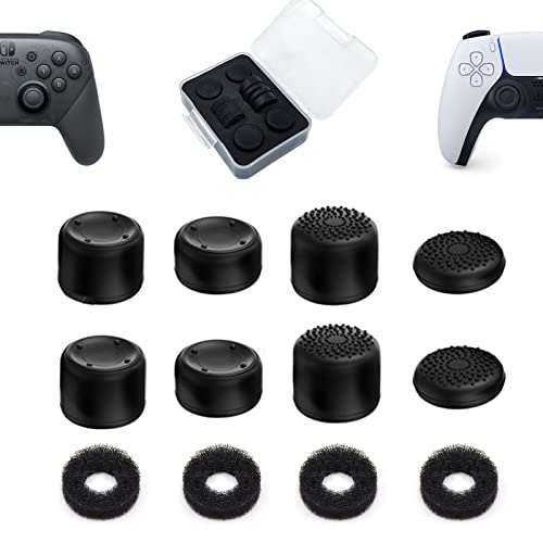 Shima Owl Thumb Grip Controller Gamepad Raised Antislip Thumb Stick Grips Thumbsticks Joystick Cap For Ps5/4,Switch Pro Controller-Precision Rings(4Pcs),Case,Thumb Grips(8Pcs),Black Set #TOP29