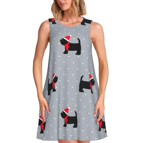 Robe t-shirt ample femme avec poches et motif chien mignon casual