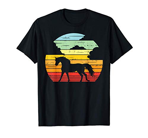 Horse Sunset Retro Horseback Riding Animal Equestrian Gift Camiseta