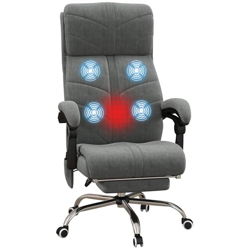 Vinsetto - Silla de oficina con masaje y calefacción para ordenador reclinable, con reposapiés, revestimiento de terciopelo integrado, 5 ruedas, diseño moderno, color gris