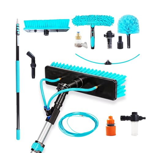 Holdwell S Water Fed Pole Kit 20FT Solar Panel Cleaning Pole with Extendable Handle 180 Rotatable Brush Head & 65.6FT Hose Household & Outdoor Window Cleaner Tool for Caravan Solar Panel Deck