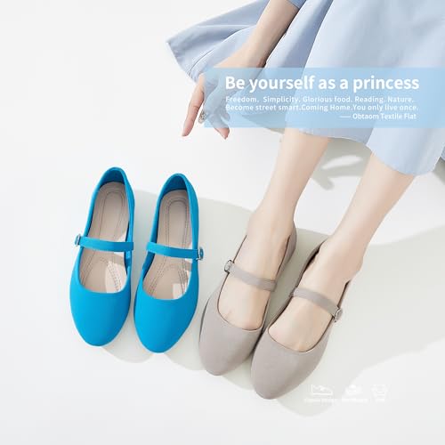 Image of Obtaom Mary Jane Flat Shoes Round Toe Ballet Flats for Women Dressy Fabric Business Flats Comfortable Classic Strap Flats for Office