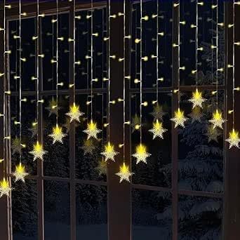 GloBrite 104 LED Curtain Light - Christmas Lights, Fairy Lights, 8 Modes - Xmas Decor, Indoor Window, Bedroom, Party, Wedding, Plug-in LED Curtain, Christmas Decorations (Snowflakes - Warm White)