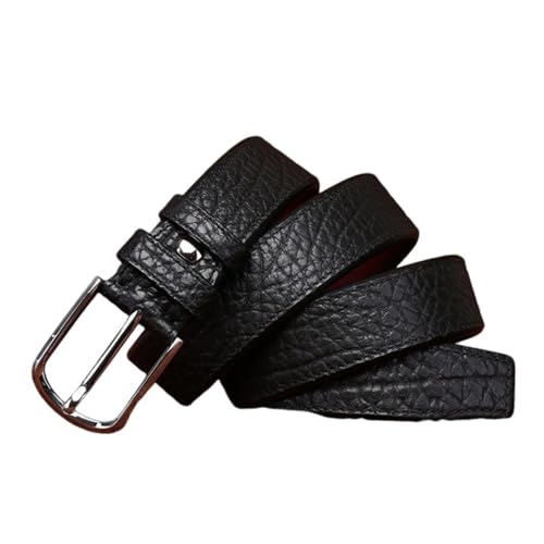 AGUTALITHIC Vintage Embossed Full Grain Leather Belt 5mm Thick Heavy Duty Handmade Double Sided Available Belt for Jean Pants(120cm/47, Black)