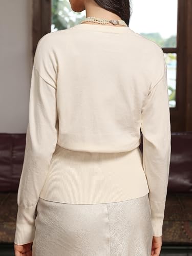 M.Infisavo Women’s Cardigan Sweater Outerwear, Fall Knit Fitted Long Loose Sleeve V Neck Button Down Jacket Open Front3