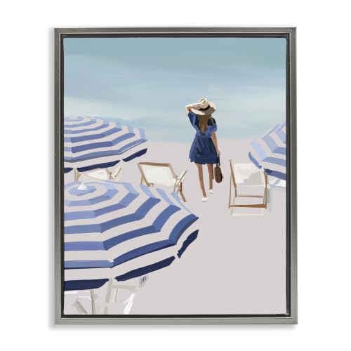 Beach Shore Umbrellas Coastal Scene, 24 x 30 Inch Canvas in Floater Frame