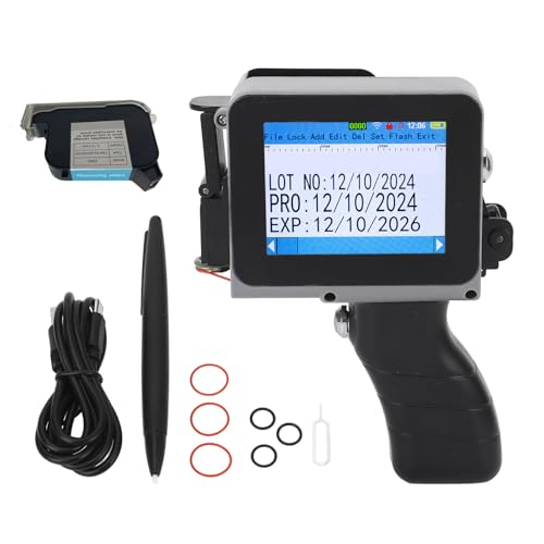Fafeicy Impresora de Inyección de Tinta Portátil con Pantalla Táctil de 4,3 Pulgadas Impresora Portátil de Códigos de Barras con Fecha de Impresión de 12,7 Mm Desmontable para