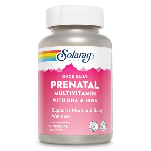 Image of SOLARAY Once Daily Prenatal Multivitamin with DHA & Iron, Prenatal Vitamins and Minerals for Expectant Mothers, Easy Morning Herbal Blend & Whole Food Base, Lab Verified, 90 Servings, 90 VegCaps