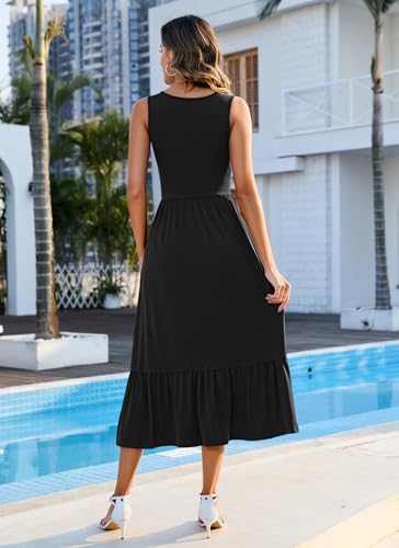 PLMOKEN Sommerkleider Damen Strandkleid Maxikleid - Lang Freizeitkleid Ärmellos leicht und luftig Leicht und Luftig Rundhals Geblümtes Tank Top Kleid 3