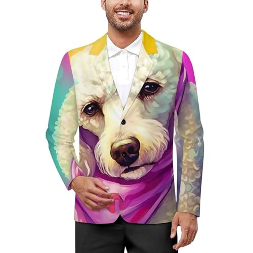 Small White Poodle with Scarf Men's Casual Blazers Slim Fit Sport Coats Blazer Two Buttons Suit Jacket for Work Party
