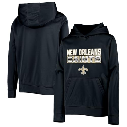 Outerstuff NFL Kapuzenpullover für Kinder, Jugendliche 4–20, offizielles Team-Farbe, Borderline-Performance-Primär-Logo, langärmelig, New Orleans Saints Black, 10-12