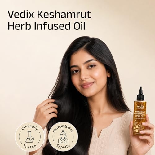 Image of Vedix Keshamrut Herbs Infused Hair Oil for Men & Women I Control Hair Fall & Boost Hair Growth I 16+ Whole Herbs, Leaves & Flowers I No Mineral Oils & Chemicals (100ml)