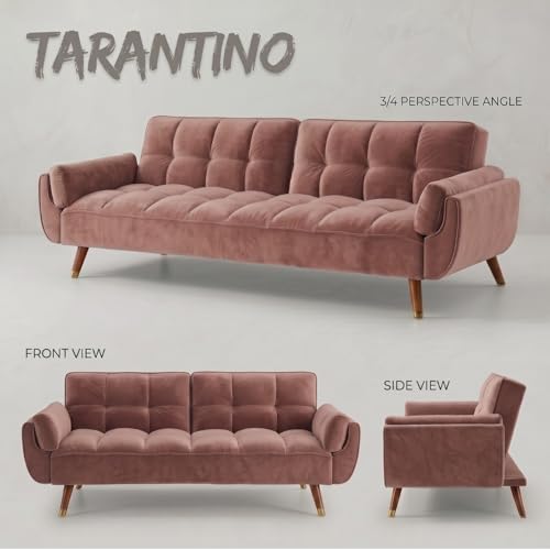 Image of Tarantino 3-Seater Convertible Sofa Cum Bed | Modern Tufted Upholstered Folding Sleeper Sofa for Living Room | High-Density Foam Comfort | Space Saving Couch Bed for Home (Blush Pink)