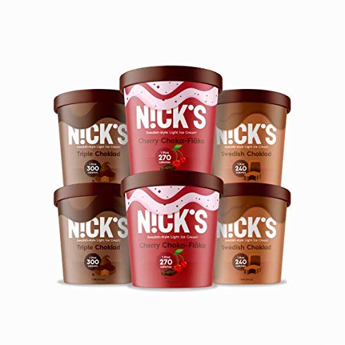 N!CK'S Swedish Ice Cream - Keto Creamy Ice Cream, No Added Sugar, Chocolate Variety Pack - (2) Chocolate - (2) Cherry Chocolate - (2) Brownies and Fudge - 6 Pints, #1 Frozen Delivered Ice Cream