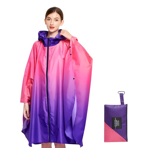 LAMA Poncho de pluie imperméable, léger et réutilisable, veste de pluie de randonnée avec capuche et pochette de transport pour adultes, femmes, hommes, activités de plein air, Rose, XL
