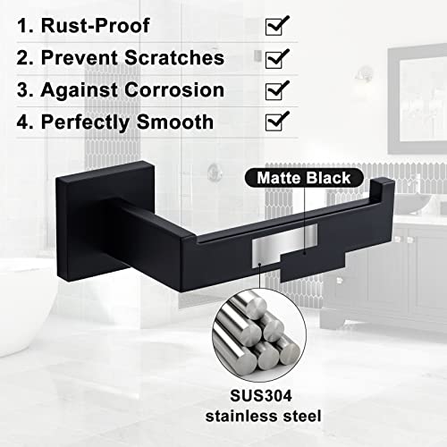 Taucent Bathroom Hardware Set,5 Piece Matte Black Towel Bar Set 304 Stainless Steel Square Wall Mounted Bathroom Holder Includes 23.6" Hand Towel Bar Rack,Toilet Paper Holder, 2 Robe Towel Hooks #TOP4