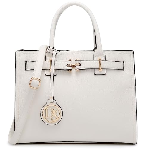 Bolsas Dasein femininas com alça superior com cinto e alça de ombro, Branco, Medium